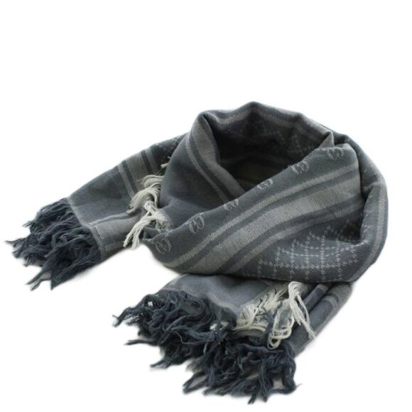 Gucci GG Pattern Shawl Fringe Total Gray An15 OH